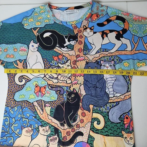 Misslook Cat Novelty Top Womens M Colorful Vibrant Artsy - Picture 6 of 9